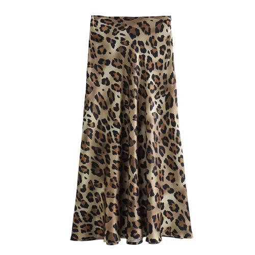 ASDS 2024 Vintage Women's Leopard Print Satin Skirt Female Summer High