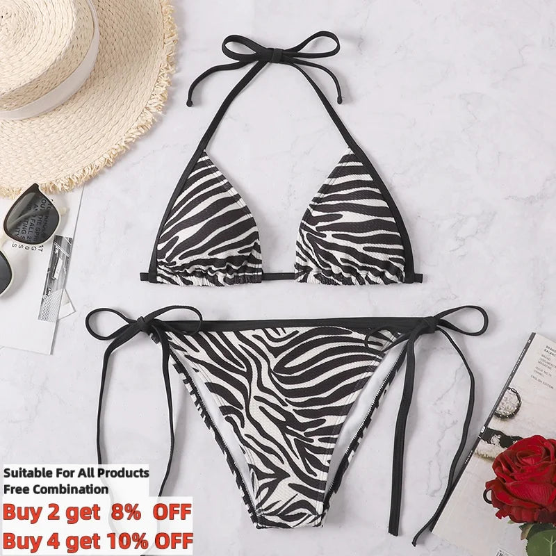 Sexy Rear Tie Fastening Bikini Set Summer Swimsuit S-XL Two Piece