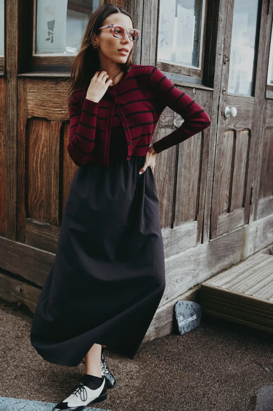 AS AW25 stripe knitting cardigan + sleeveless patch dress maxi matching set for woman clothing