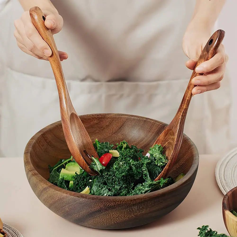 Japanese Retro Wooden Salad Bowl Heat-resistant Wooden Bowl Suitable