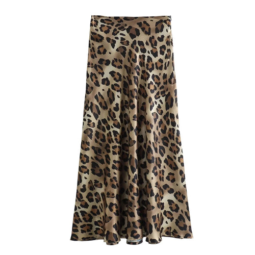ASDS 2024 Women Fashion Leopard Print Skirt Vintage High Waist Midi