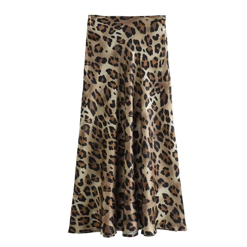 ASDS 2024 Women Fashion Leopard Print Skirt Vintage High Waist Midi