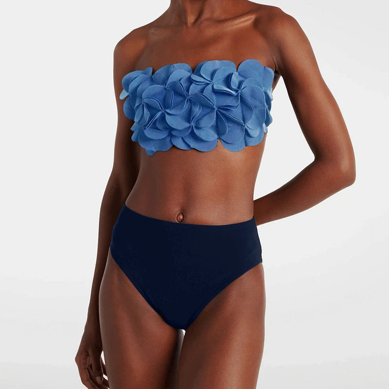 Two Piece Flower Sexy Swimsuit Women Bikini Bandeau Biquini Female Push Up Swimwear Ptachwork Bathing Suits Bodysuit Beachwear