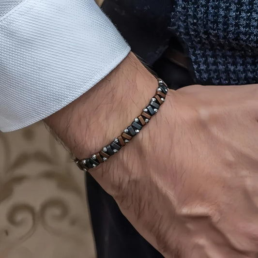 Hip Hop Elastic Beadings Non-fading Men Bracelet Simple Black Gallstone Irregular Bracelet Simple Party Jewelry Accessories