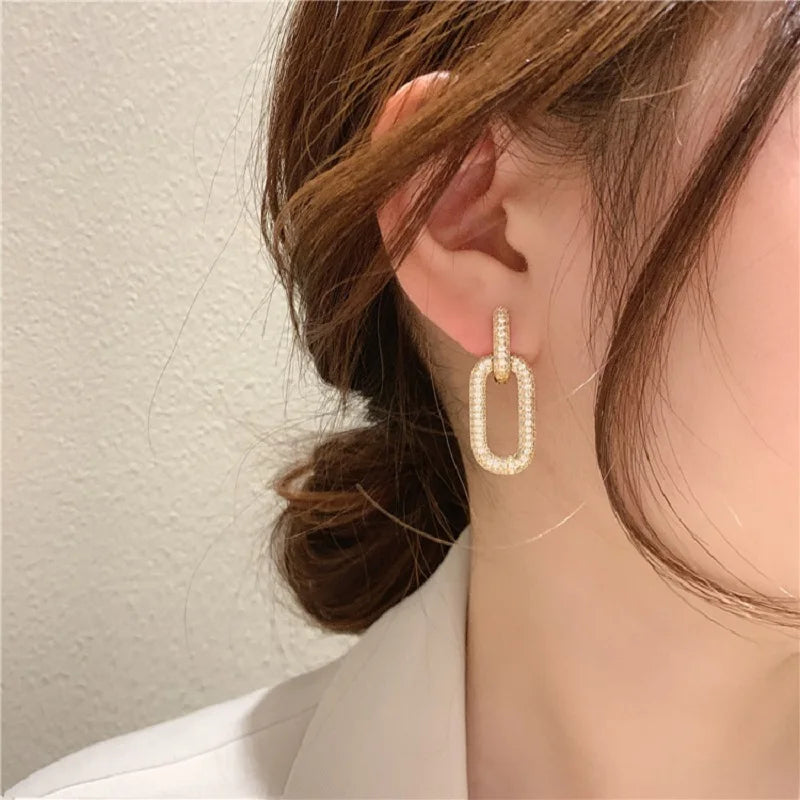Shiny Rhinestone Geometric Earrings Ladies Fashion Light Luxury