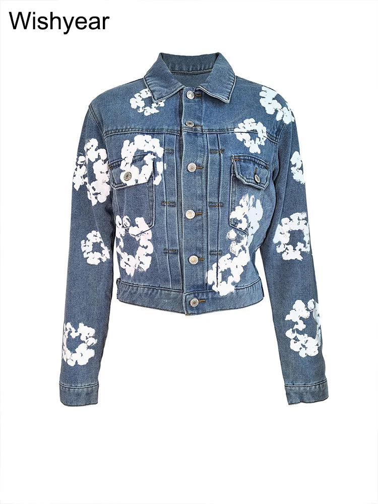 Women‘s Fashion Turn Down Collar Long Sleeve Single Breated Jeans Coat