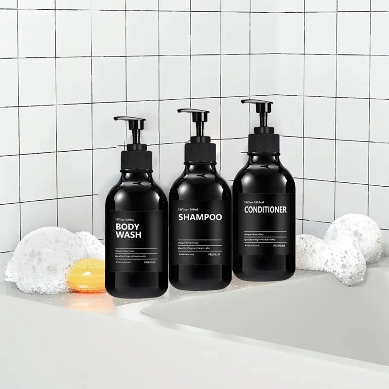 3 Pack 500ml Soap Dispenser With Labels Kitchen Bathroom Shampoo