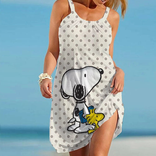 Women's Beach Dresses Kawaii Snoopy S-3XL Summer Anime Y2k 2024
