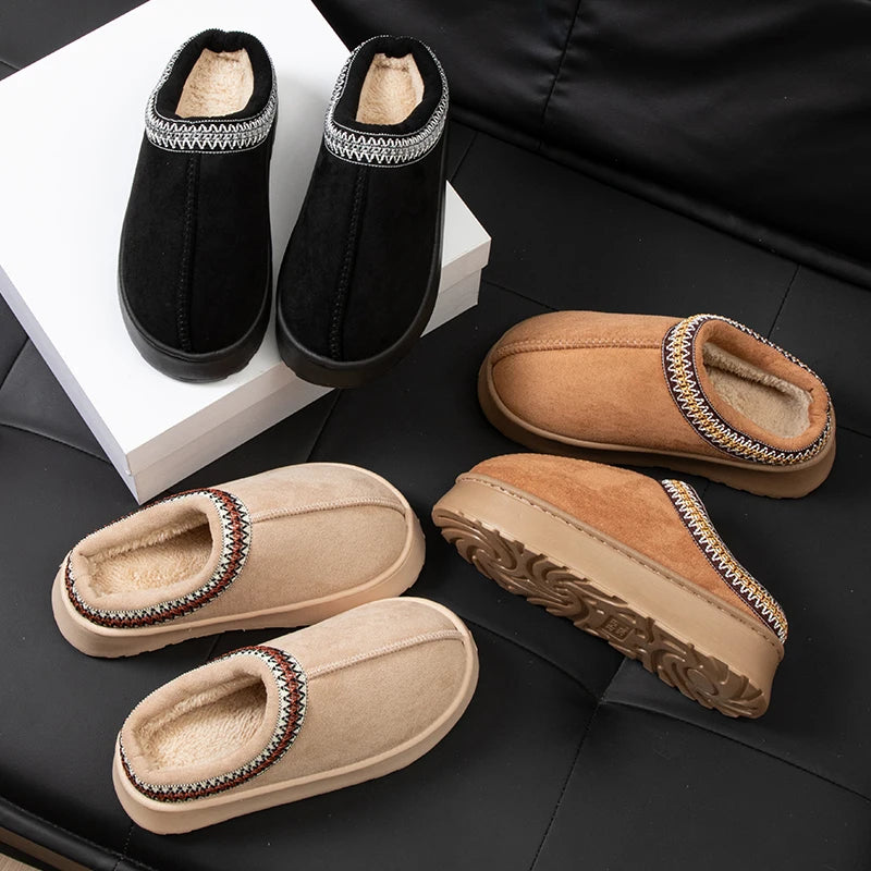 Feslishoet Winter Woman Slippers Plush Interior Anti Slip Sole Thick Bottom Embroider Fashion Warm Slippers Use Indoor Outdoor