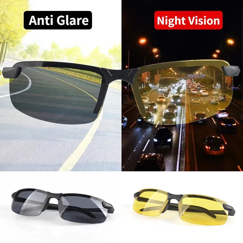 Night Vision Glasses Men Anti-Glare Driving Half Frame Sunglasses for