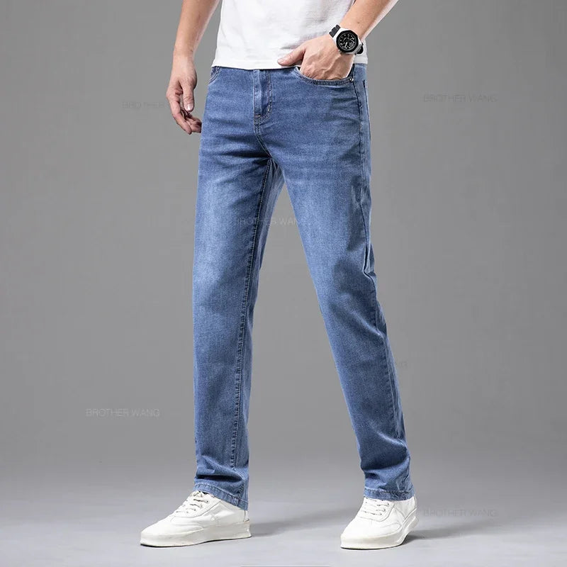 Summer Thin Men's Elastic Cotton Jeans Fashion Gray Comfortable