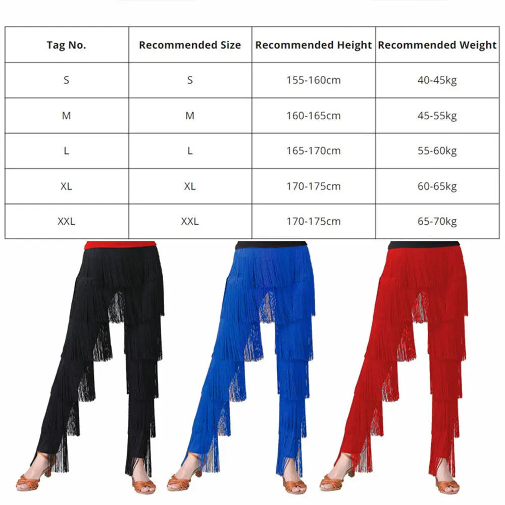 Womens Dancewear Elastic Waistband Tassel Latin Dance Pants Tango