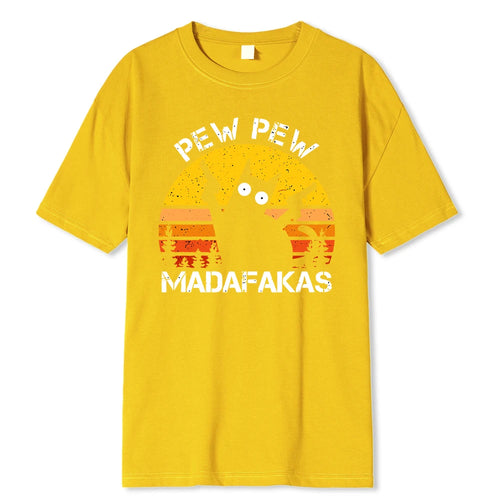 Pew Pew Madafakas Cat With Two Guns Printing Men T Shirts Summer