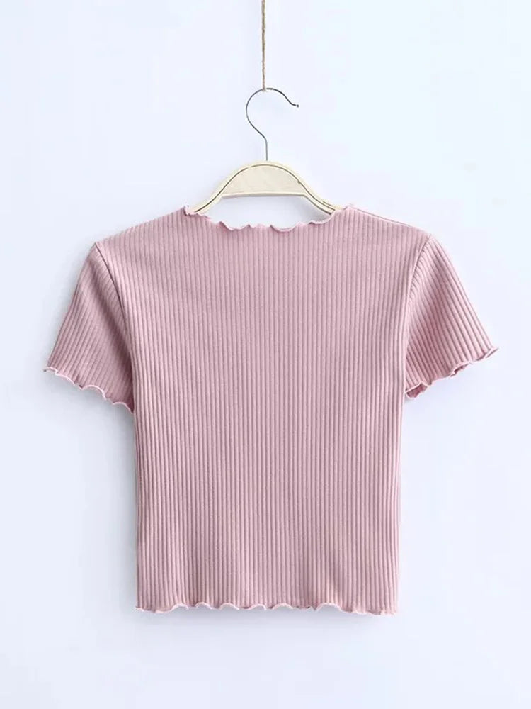 AOSSVIAO Vintage Wood ears O neck Short sleeve T-shirt 2024 New Woman