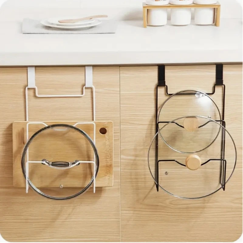 Hanging Pot Lid Rack for Cupboard Door Cutting Board Storage Shelf