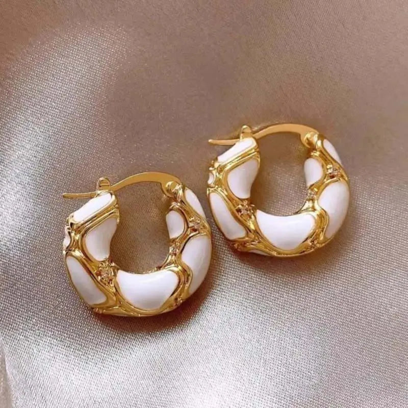New Trendy Enamel Color Metal Texture Small Hoop Earrings for Women