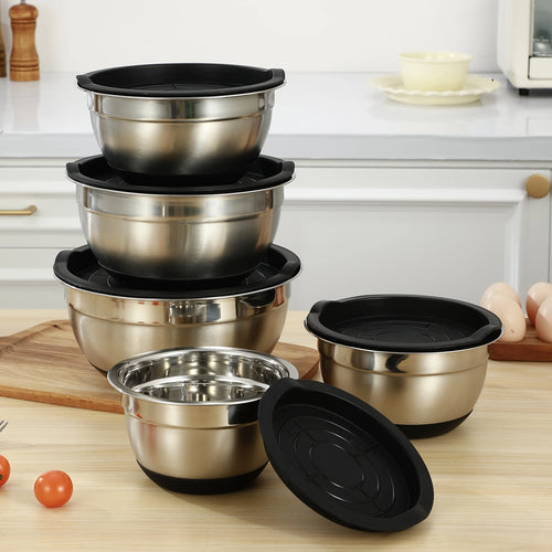 Lided mixing bowl set, 5 stainless steel mixing bowls, perfect for