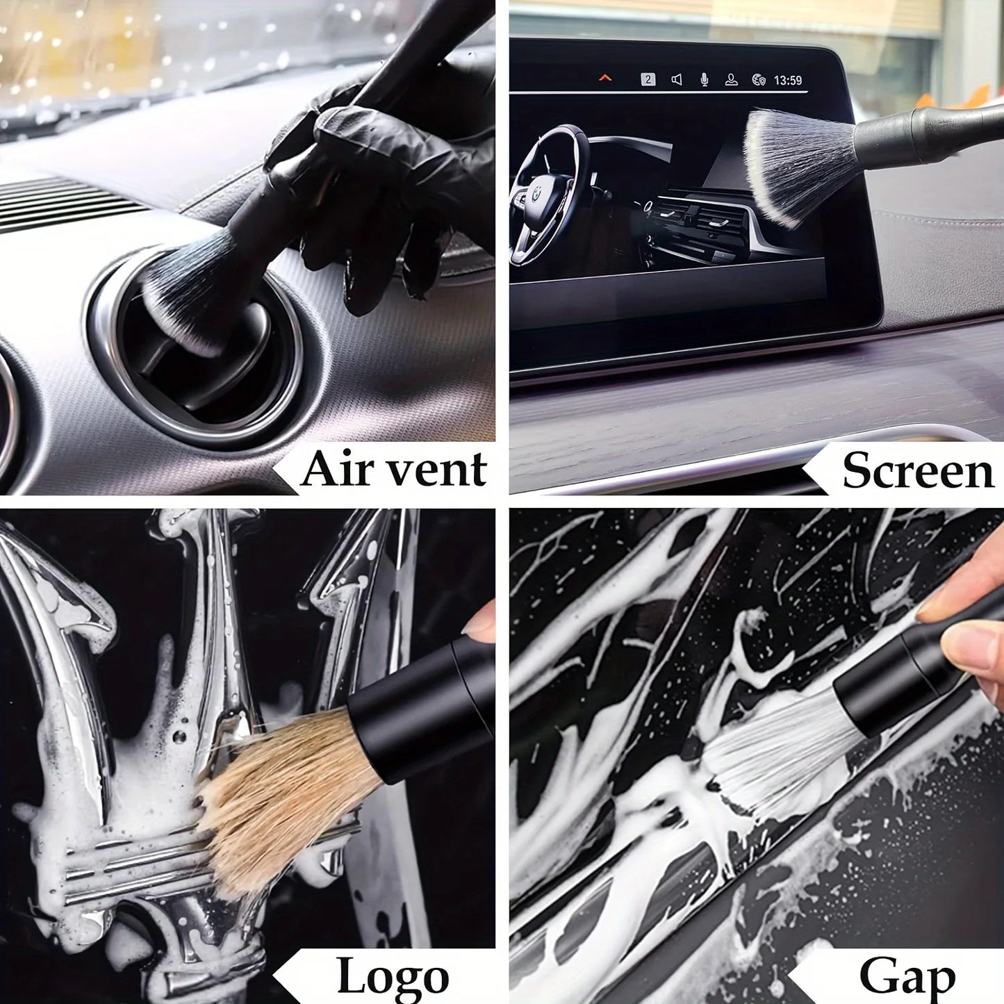 3PCS Automotive Interior Detail Brush Set Soft Synthetic Wool