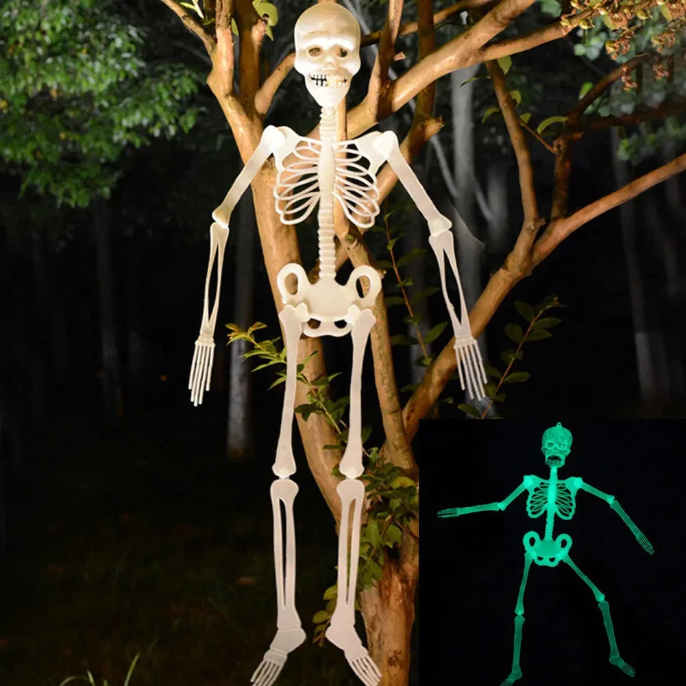 90cm Halloween Skeleton Decoration Human Shape Luminous Full Body Poseable Movable Skeleton Outdoor Haunted House Party DIY Prop