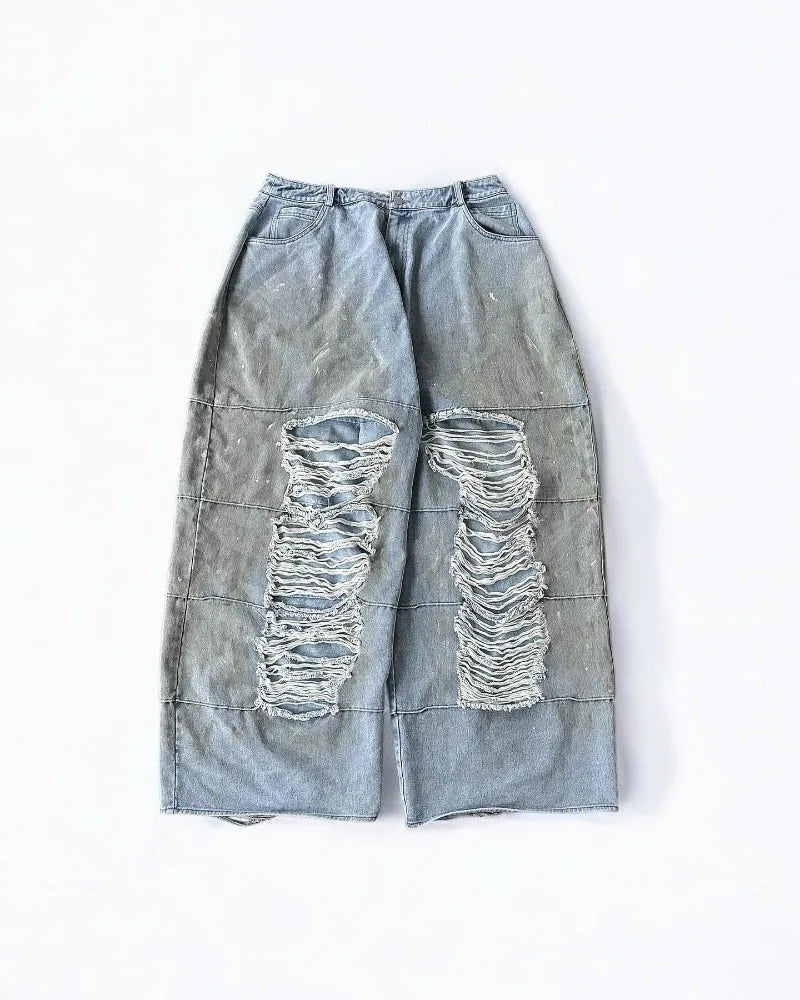 European and American vintage washed ripped jeans Men Y2k pants Street