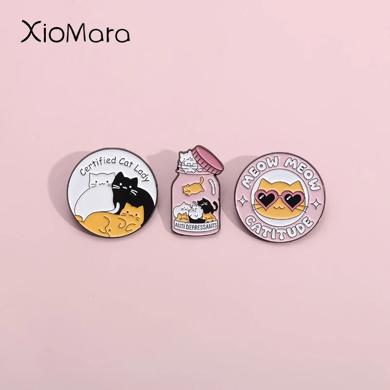 Certified Cat Lady Enamel Pins Cats Anti Depression Brooches Lapel