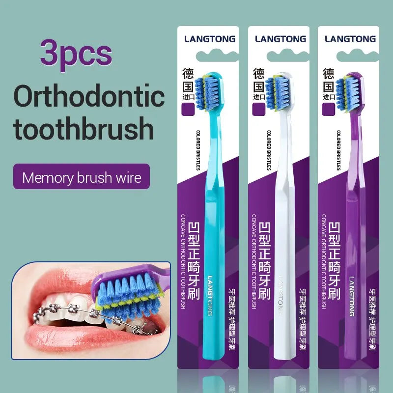 3PC Clean Orthodontic Braces Adult Orthodontic Toothbrushes Dental