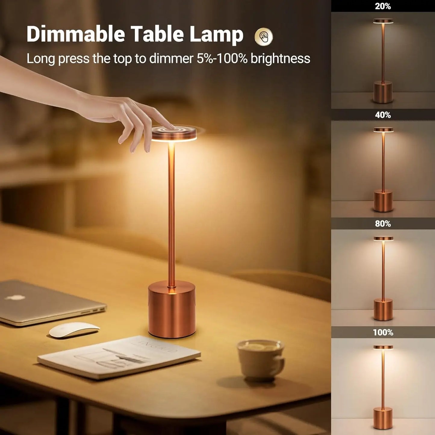 LED Table Lamp Touch Sensor Rechargeable Desktop Night Light Wireless
