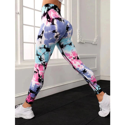 QK S-L Women Dye Seamless Yoga Pants High Waist Leggings Scrunch Gym