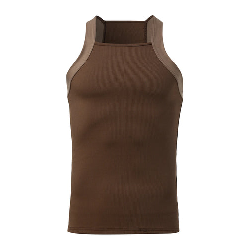 2023 Men Fashion Tank Tops Solid Color O-neck Sleeveless Skinny Gym