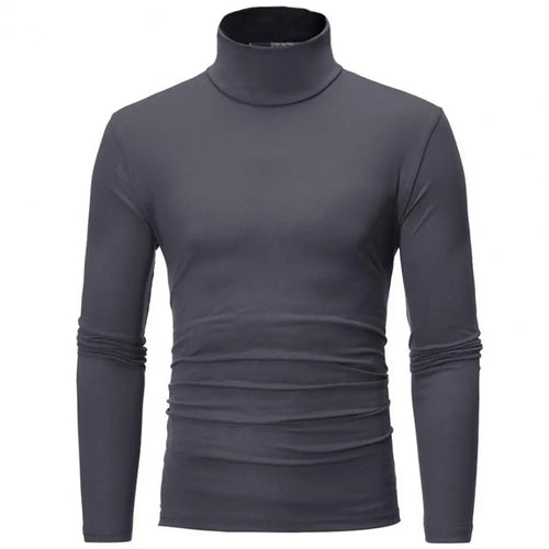 2021 New Men's Solid Color Turtleneck T Shirts Male Slim Fit Long