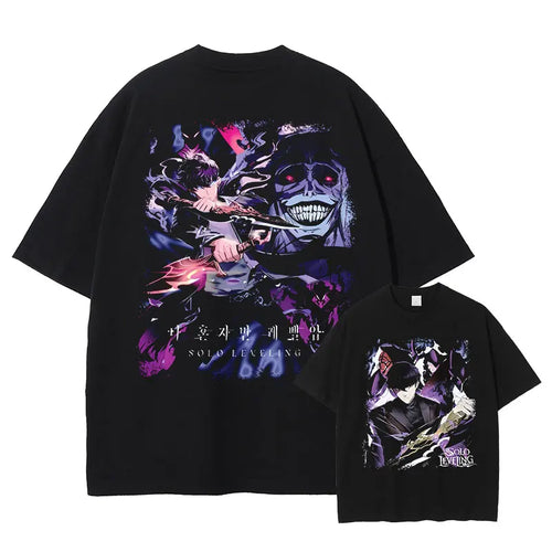 Anime S-Solo L-Leveling Shirts Vintage Washed Sung Jin-Woo T-shirt