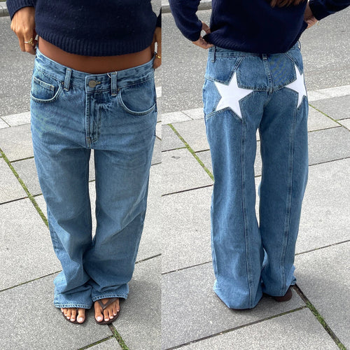 Combhasaki Women's Y2K Vintage Jeans Aesthetic Star Pattern Print
