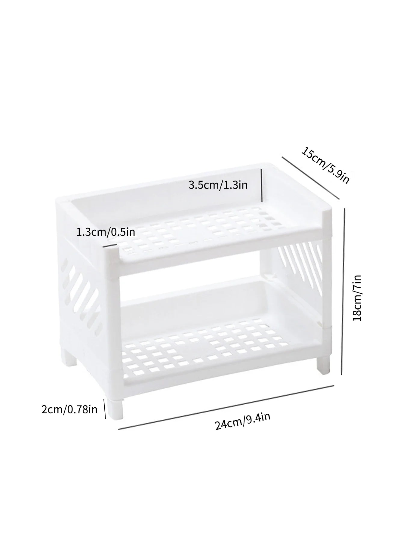 1PC PP Desktop Double Layer Storage Rack Rectangular White Organizing