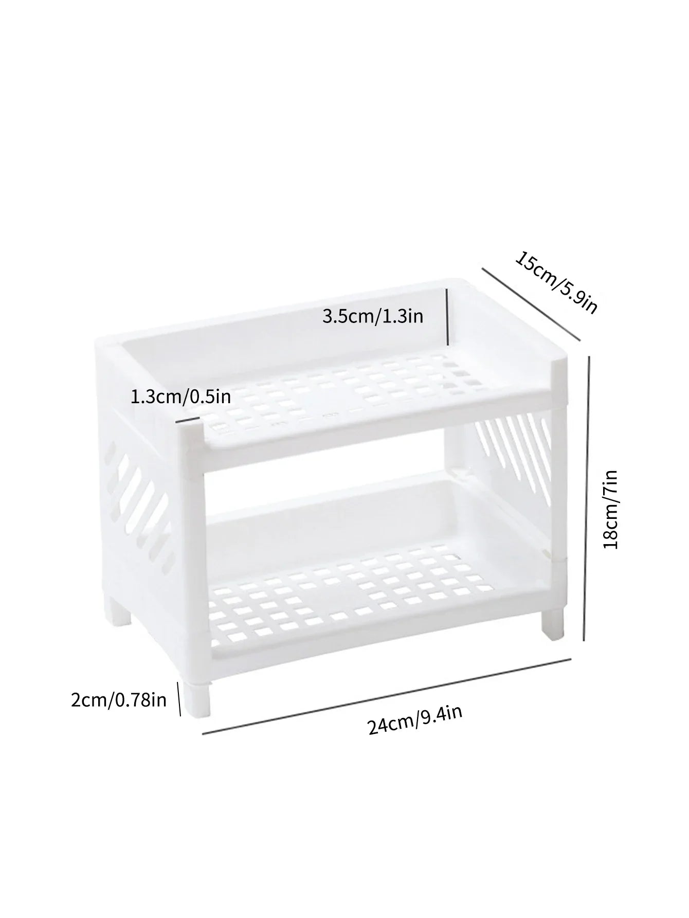 1PC PP Desktop Double Layer Storage Rack Rectangular White Organizing