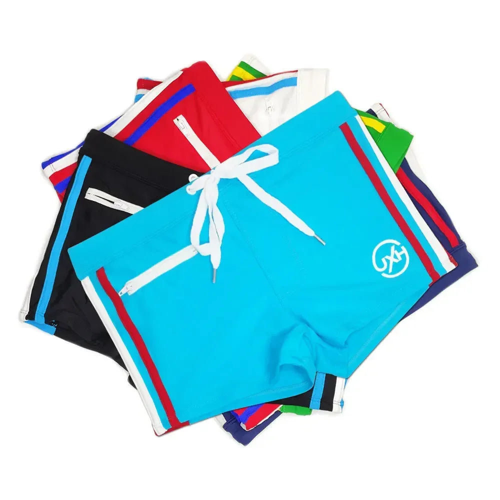 Sexy Swimsuit Beach Quick Drying Trunks Men Swimwear with Zipper