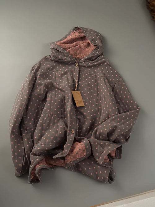 100% Cotton Yarn Loose Hooded Plaid Shirts for Women Autumn Spring