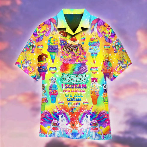 2024 Hawaiian Shirt For Men Summer Ice Cream T-Shirt Beach Prints