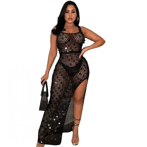 New Sexy S - XXL Fringe Sequin Knitted Crochet Tunic Beach Cover Up
