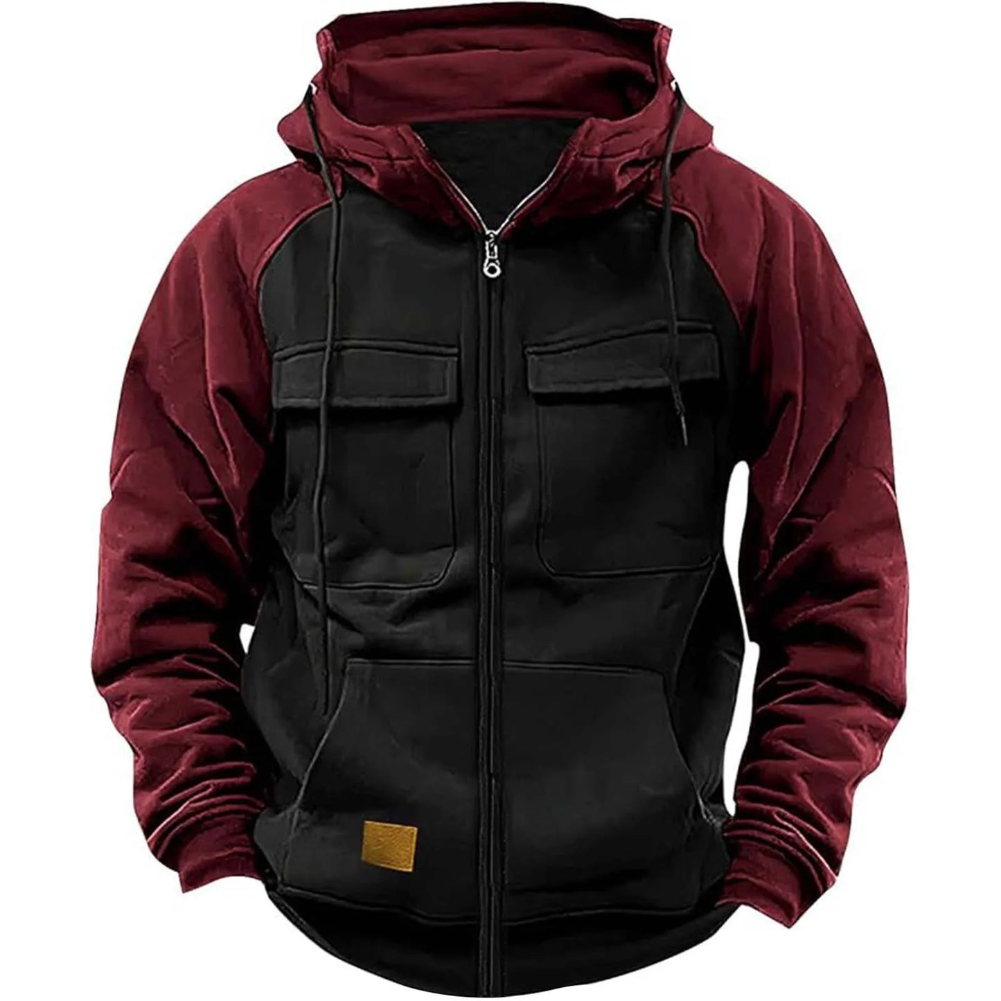 Autumn Winter Hoodies Men Zipper Patchwork Warm Fleece Sweatshirts