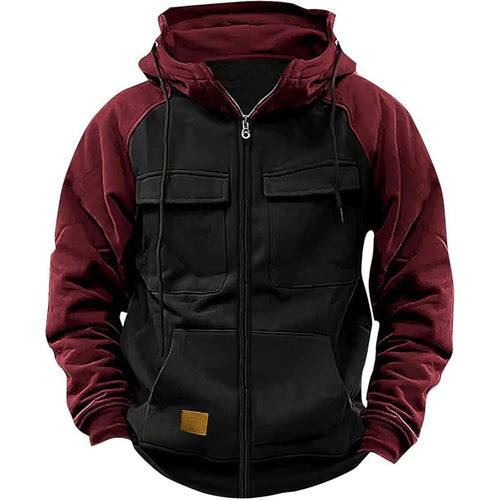 Autumn Winter Hoodies Men Zipper Patchwork Warm Fleece Sweatshirts