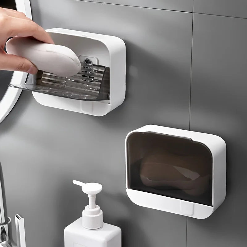 Bathroom Soap Holder Flip Lid Soap Storage Box Wall Mounted No Punch