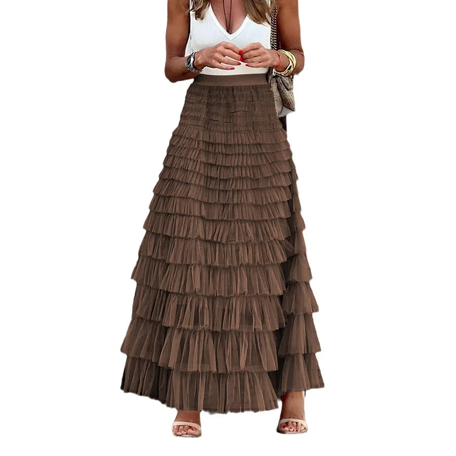Elegant Skirts for Women Summer Autumn Women High Waist Mesh Polyester