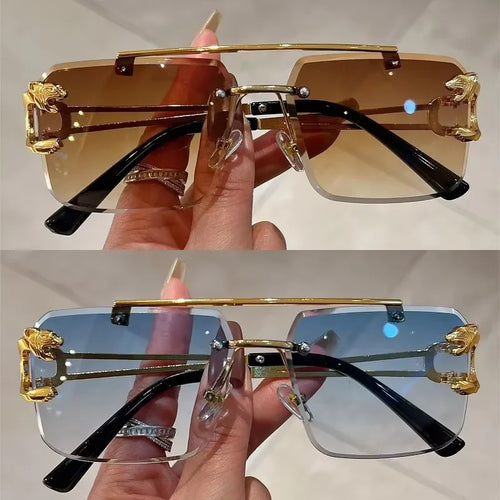 1pcs Retro Frameless MEN'S AND WOMEN'S Sunglasses, Fashionable, Nickel