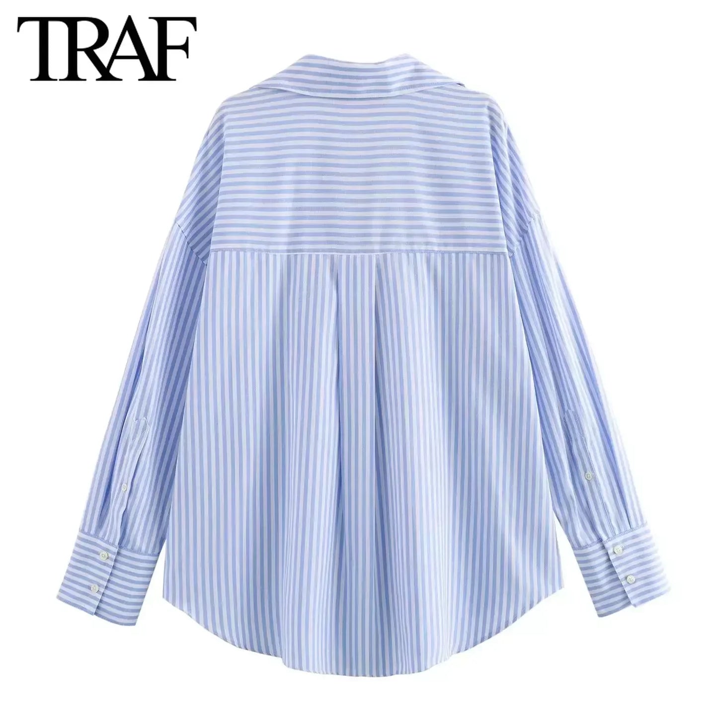 TRAF Women Fashion Spring Cotton Oxford Long Sleeve Single-breasted