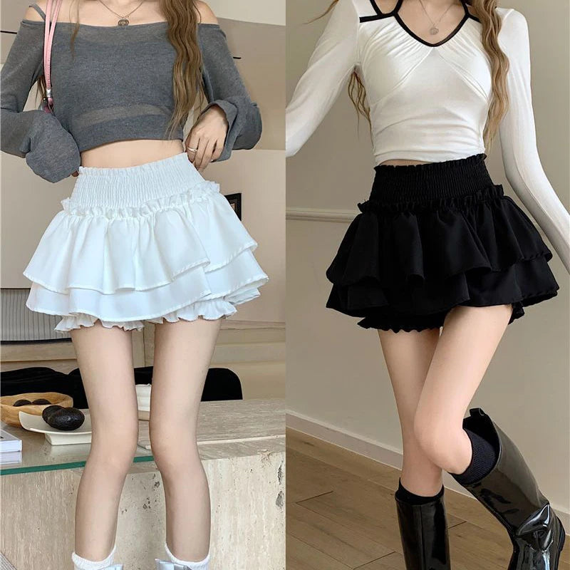 Mini Skirt Cute Sexy Balletcore Elastic High Waist Ball Gown Ruffle