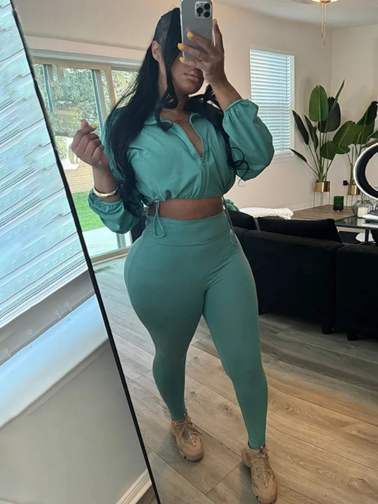 Leosoxs 2024 Autumn Women 2 Piece Set Casual Tracksuit Zipper Thin