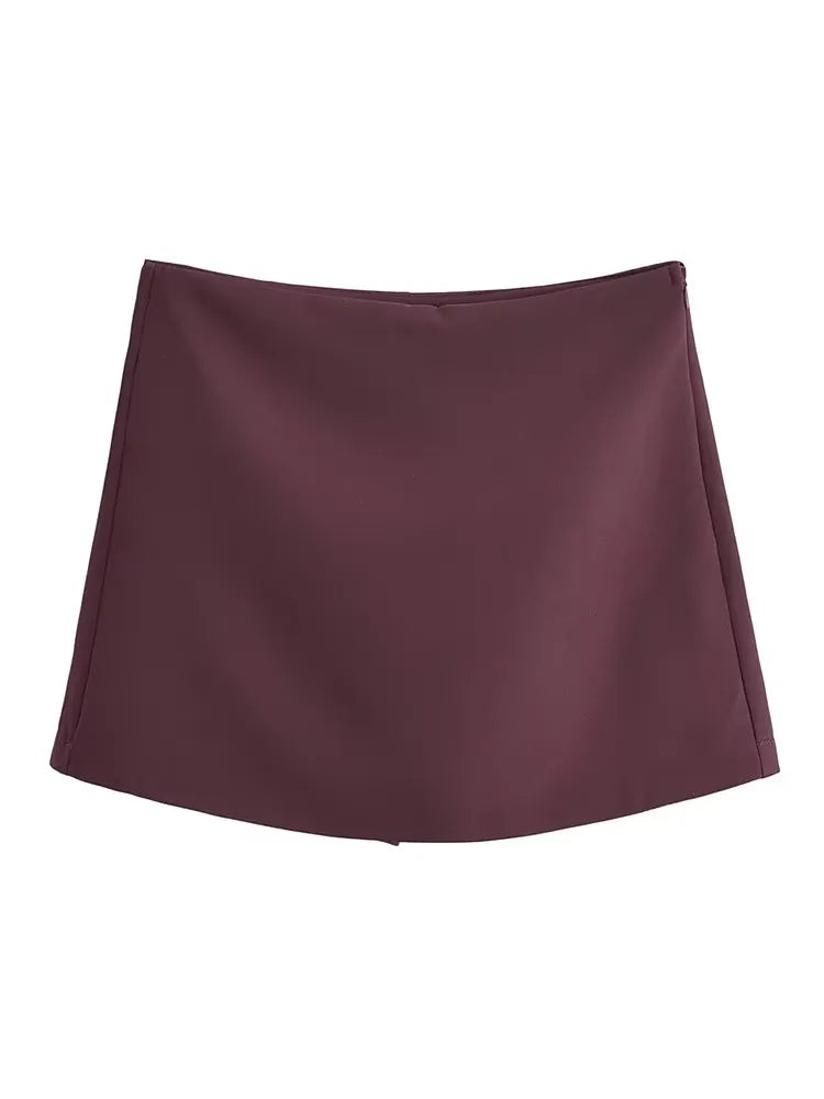 TFMLN New Spring Women Solid Skort Fashion Causal Side Zipper Mini