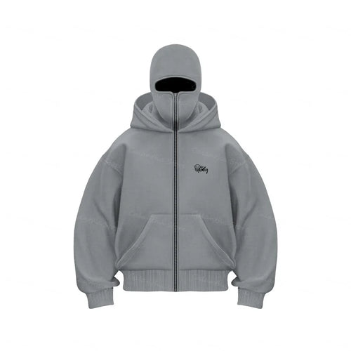 Men's Balaclava Zip Hoodie Winter Warm Casual Sweatshirt with Hooded