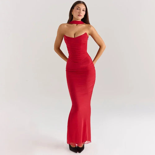 Suninheart Elegant Women 2 Piece Dress Set 2024 Strapless Bodycon Crop