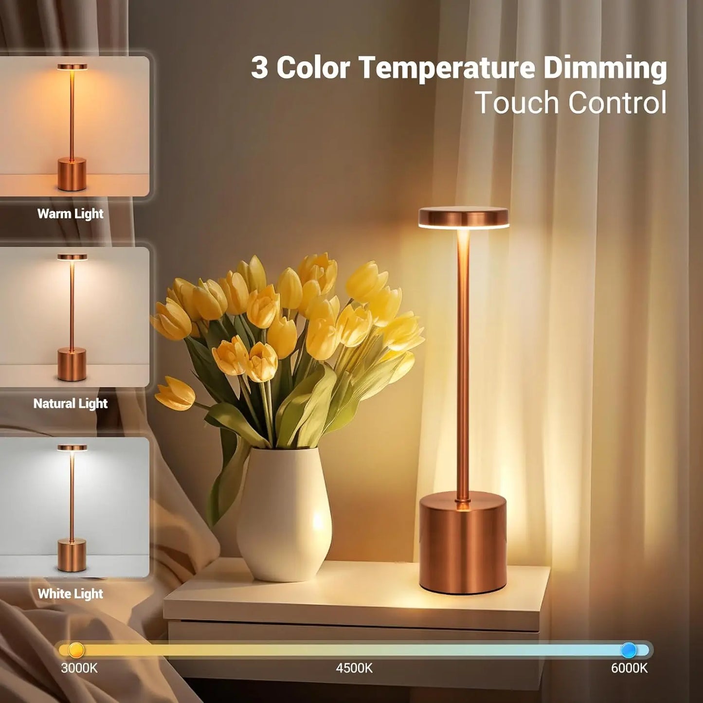 LED Table Lamp Touch Sensor Rechargeable Desktop Night Light Wireless